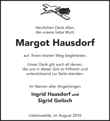 Traueranzeige von Margot Hausdorf von Märkische Oderzeitung