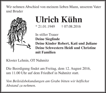 Traueranzeige von Ulrich Kühn von Märkische Oderzeitung