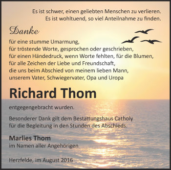 Traueranzeige von Richard Thom von Märkische Oderzeitung