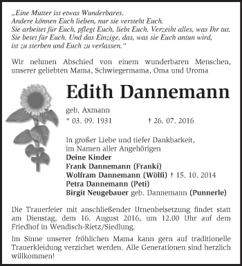 Traueranzeige von Edith Dannemann von Märkische Oderzeitung