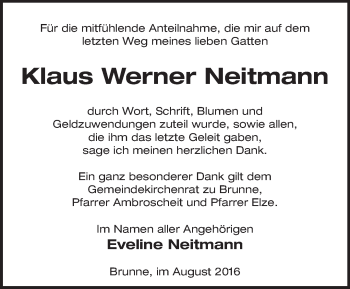 Traueranzeige von Klaus Werner Neitmann von Märkische Oderzeitung