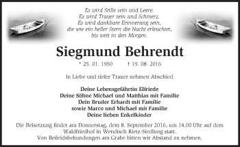 Traueranzeige von Siegmund Behrendt von Märkische Oderzeitung