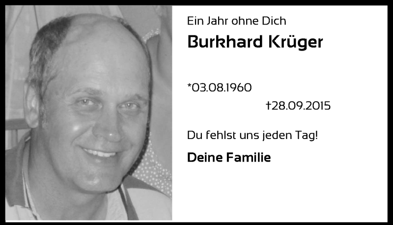 Traueranzeige für Burkhard Krüger vom 28.09.2016 aus Märkische Oderzeitung