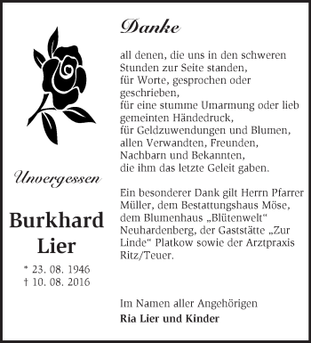 Traueranzeige von Burkhard Lier von Märkische Oderzeitung