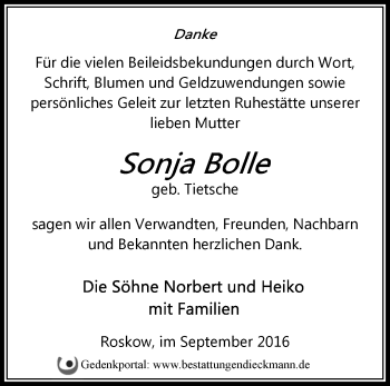 Traueranzeige von Sonja Bolle von Märkische Oderzeitung