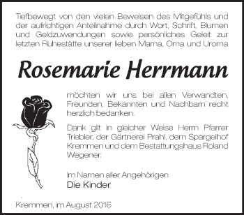 Traueranzeige von Rosemarie Herrmann von Märkische Oderzeitung