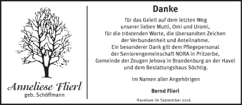 Traueranzeige von Anneliese Flierl von Märkische Oderzeitung