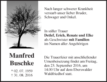 Traueranzeige von Manfred Buschke von Märkische Oderzeitung