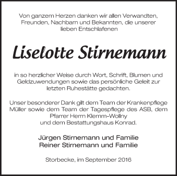 Traueranzeige von Liselotte Stirnemann von Märkische Oderzeitung