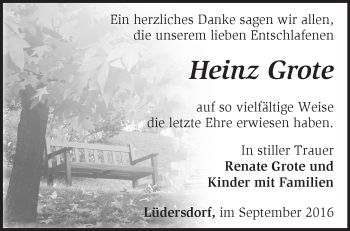 Traueranzeige von Heinz Grote von Märkische Oderzeitung