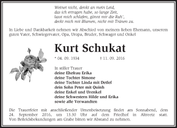 Traueranzeige von Kurt Schukat von Märkische Oderzeitung