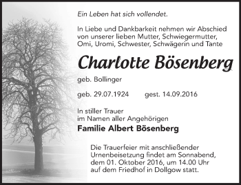 Traueranzeige von Charlotte Bösenberg von Märkische Oderzeitung