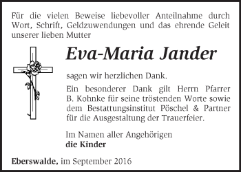 Traueranzeige von Eva-Maria Jander von Märkische Oderzeitung