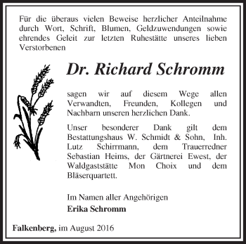 Traueranzeige von Richard Schromm von Märkische Oderzeitung