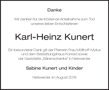 Traueranzeige von Karl-Heinz Kunert von Märkische Oderzeitung