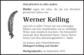 Traueranzeige von Werner Keiling von Märkische Oderzeitung