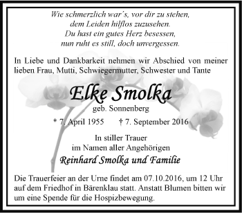 Traueranzeige von Elke Smolka von Märkische Oderzeitung