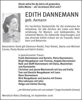 Traueranzeige von Edith Dannemann von Märkische Oderzeitung