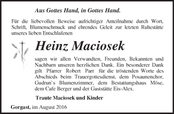 Traueranzeige von Heinz Maciosek von Märkische Oderzeitung