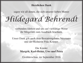 Traueranzeige von Hildegard Behrendt von Märkische Oderzeitung