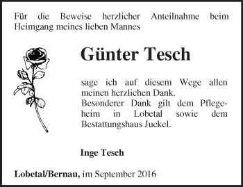 Traueranzeige von Günter Tesch von Märkische Oderzeitung