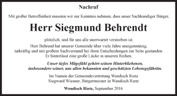 Traueranzeige von Siegmund Behrendt von Märkische Oderzeitung