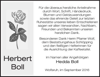 Traueranzeige von Herbert Boll  von Märkische Oderzeitung