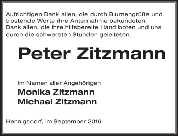 Traueranzeige von Peter Zitzmann von Märkische Oderzeitung