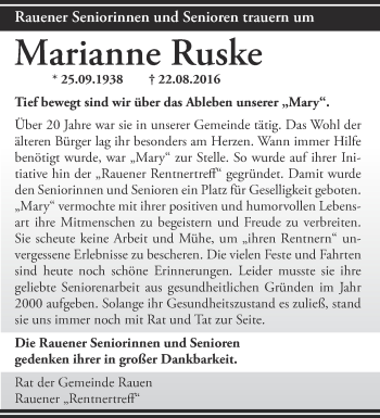 Traueranzeige von Marianne Ruske von Märkische Oderzeitung