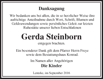 Traueranzeige von Gerda Steinborn von Märkische Oderzeitung