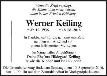 Traueranzeige von Werner Keiling von Märkische Oderzeitung