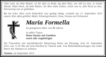 Traueranzeige von Maria Formella von Märkische Oderzeitung