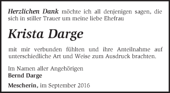 Traueranzeige von Krista Darge von Märkische Oderzeitung