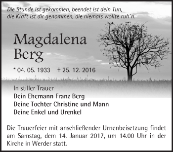 Traueranzeige von Magdalena Berg von Märkische Oderzeitung