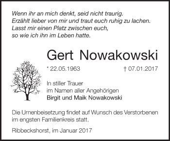 Traueranzeige von Gert Nowakowski von Märkische Oderzeitung