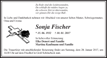 Traueranzeige von Sonja Fischer von Märkische Oderzeitung