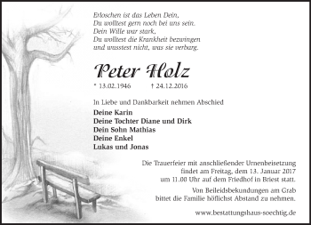 Traueranzeige von Peter Holz von Märkische Oderzeitung