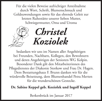 Traueranzeige von Christel Koziolek von Märkische Oderzeitung