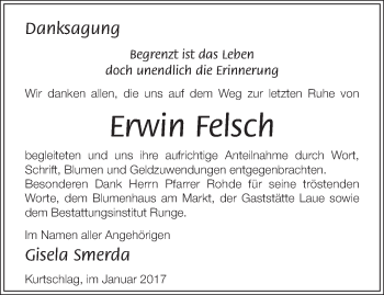 Traueranzeige von Erwin Felsch von Märkische Oderzeitung