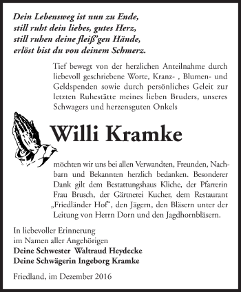 Traueranzeige von Willi Kramke von Märkische Oderzeitung