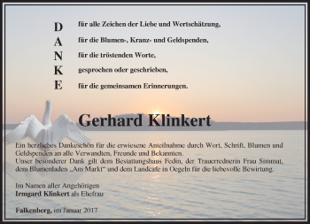 Traueranzeige von Gerhard Klinkert von Märkische Oderzeitung