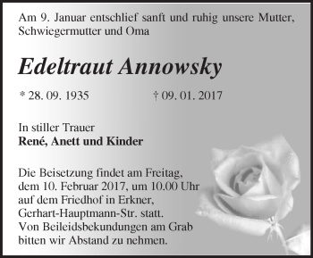 Traueranzeige von Edeltraut Annowsky von Märkische Oderzeitung