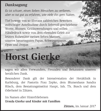 Traueranzeige von Horst Gierke von Märkische Oderzeitung