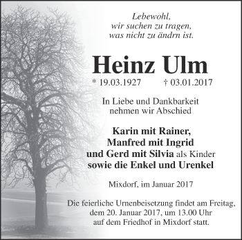 Traueranzeige von Heinz Ulm von Märkische Oderzeitung