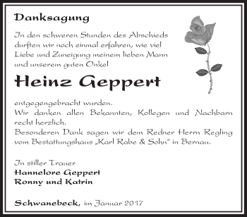 Traueranzeige von Heinz Geppert von Märkische Oderzeitung