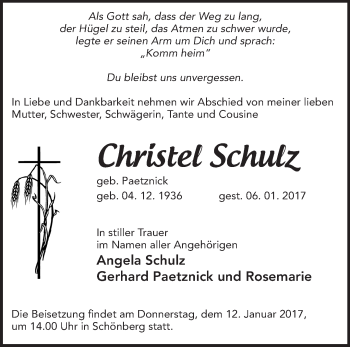 Traueranzeige von Christel Schulz von Märkische Oderzeitung