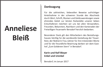 Traueranzeige von Anneliese Bleiß von Märkische Oderzeitung