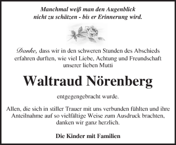 Traueranzeige von Waltraud Nörenberg von Märkische Oderzeitung