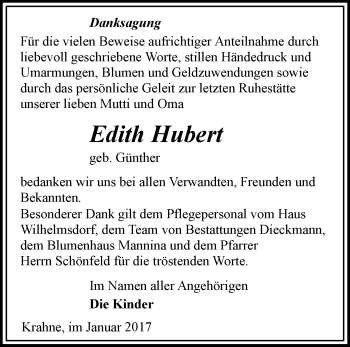 Traueranzeige von Edith Hubert von Märkische Oderzeitung