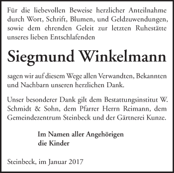 Traueranzeige von Siegmund Winkelmann von Märkische Oderzeitung